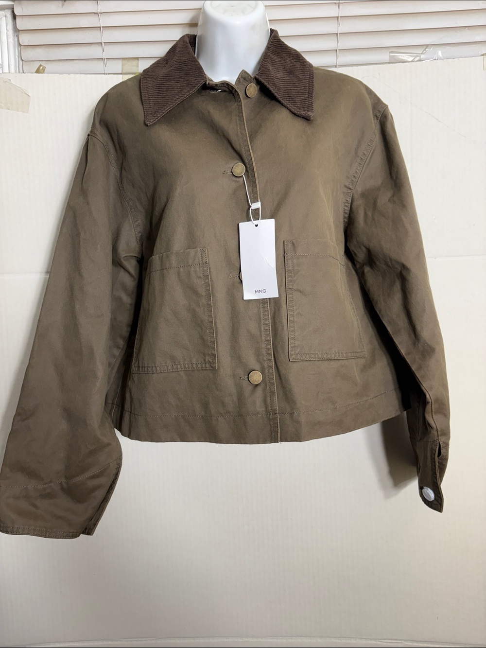 Mango Olive BrownJacket with Corduroy Collar COTTON PARKAWITH CONTRASTING COLLAR - Picture 2 of 6